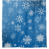 Witte sneeuwvlokken saffier blauw douchegordijn (Voorkant)
