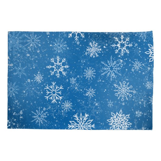 Witte sneeuwvlokken saffier blauw kussensloop (Achterkant-Links)