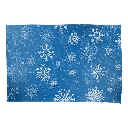 Witte sneeuwvlokken saffier blauw kussensloop (Voorkant-Links)