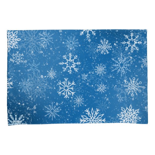 Witte sneeuwvlokken saffier blauw kussensloop (Voorkant-Rechts)