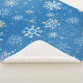 Witte sneeuwvlokken saffier blauw sherpa deken (3/4)