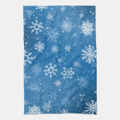 Witte sneeuwvlokken saffier blauw theedoek (Verticaal)