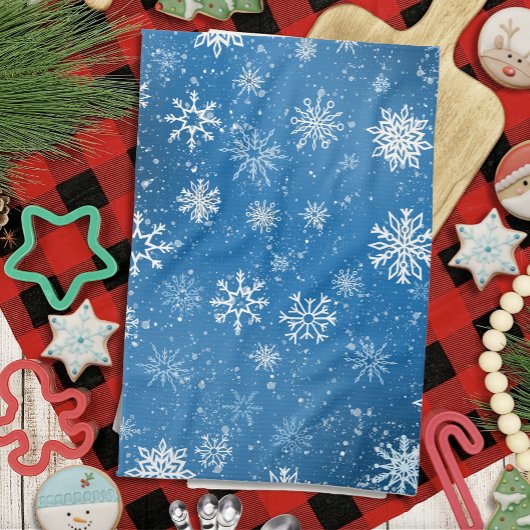 Witte sneeuwvlokken saffier blauw theedoek