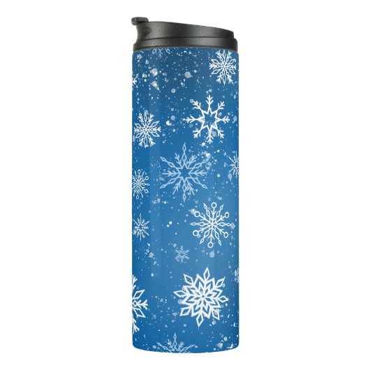 Witte sneeuwvlokken saffier blauw thermosbeker (Geroteerd rechts)