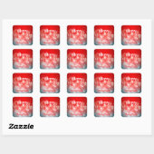 Witte sneeuwvlokken Sparkles en Bokeh op Red Vierkante Sticker (Vel)