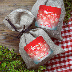 Witte sneeuwvlokken Sparkles en Bokeh op Red Vierkante Sticker