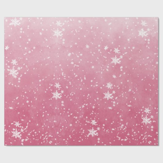 Witte sneeuwvlokken van de winterroze ombre wrappi cadeaupapier (Vlak)