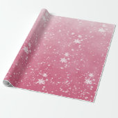 Witte sneeuwvlokken van de winterroze ombre wrappi cadeaupapier (Uitgerold)
