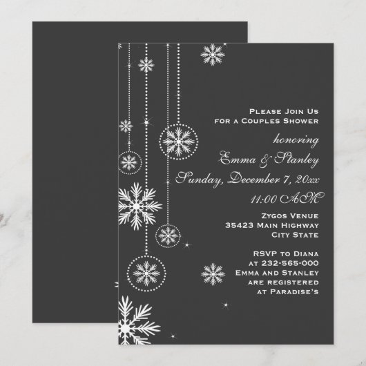 Witte sneeuwvlokken voor het kool-huwelijk: douche kaart (Voorkant / Achterkant)