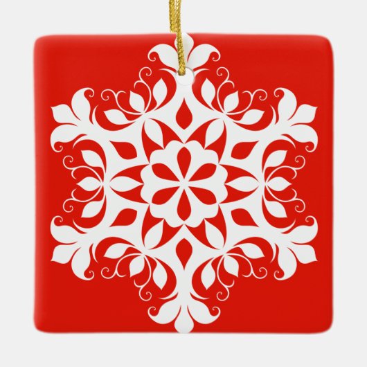Witte Sneeuwvlokkerhangers Keramisch Ornament (Voorkant)