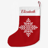 Witte sneeuwvlokvorm op rood met aangepaste naam kleine kerstsok (Achterkant)