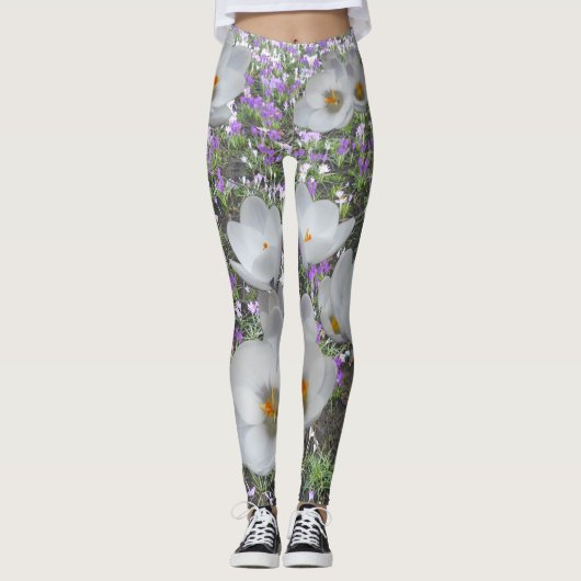 Witte snijbloemen Leggings van lentevloeren (Voorkant)