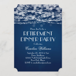 Witte snoerlichtjes op blauwe pensionering kaart