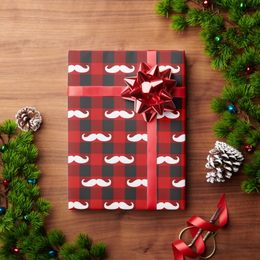 Witte snor Buffalo Plaid zwart en rood Cadeaupapier (Feestdagen Geschenken)