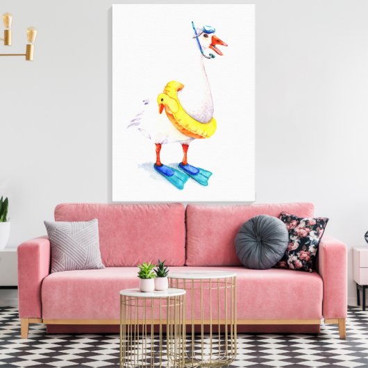 Witte snorkelende gans canvas afdruk (Insitu (Woonkamer))