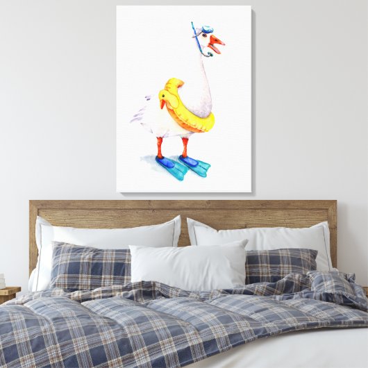 Witte snorkelende gans canvas afdruk (Insitu (Slaapkamer))