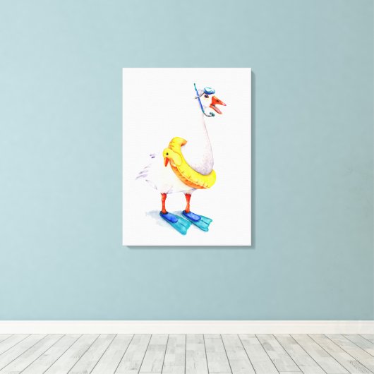Witte snorkelende gans canvas afdruk (Insitu (Houten vloer))