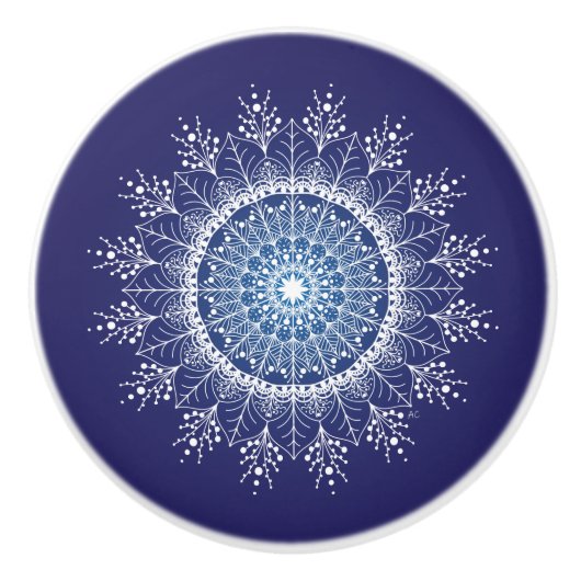 witte Snowflake Mandala Blue Ceramic Knob. Keramische Knop (Voorkant)