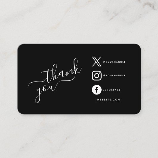 Witte social media iconen dank u korting informatiekaartje (Voorkant)