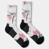 Witte sokken met een bloemendesign met roze bloeme (Rechts)