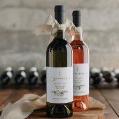 Witte Spaanse Bloemen Gracias Calligraphy Doopfees Wijn Etiket