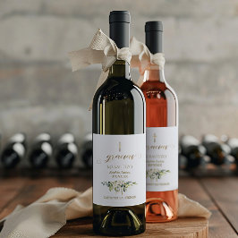 Witte Spaanse Bloemen Gracias Calligraphy Doopfees Wijn Etiket