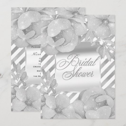 Witte Sparkle Glam Glitter Bloemen Vrijgezellenfee Kaart (Voorkant / Achterkant)