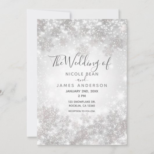 Witte Sparkle Sneeuwvlokken Winter Wonderland Brui Kaart (Voorkant)