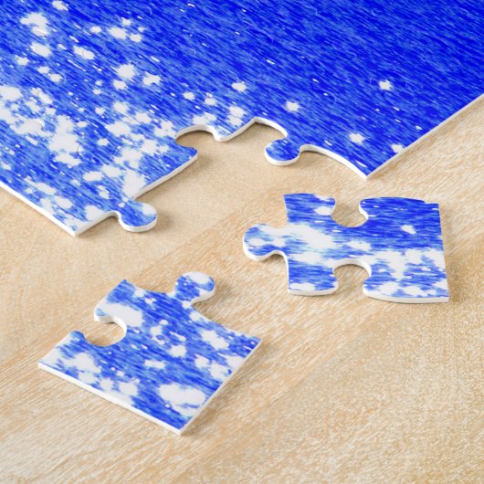 Witte Sparkles en blauwe achtergrond Legpuzzel (Zijkant)