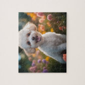 Witte Speelgoed Poedel Puppy in Bloemrijk Gebied Legpuzzel (Verticaal)