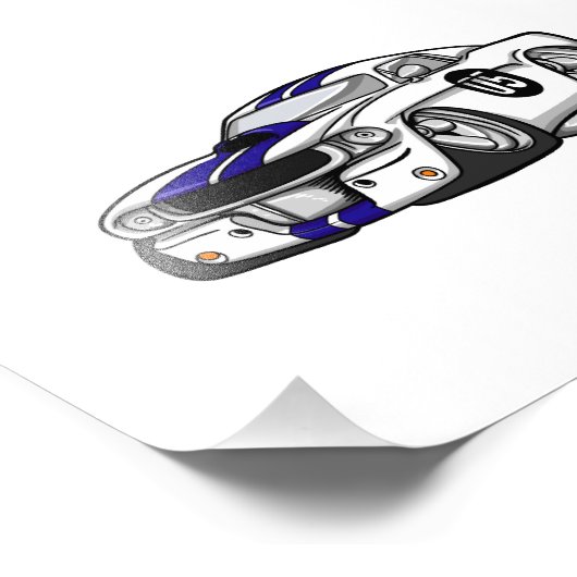 Witte spierauto cartoon - Kies achtergrondkleur Foto Afdruk (Hoek)