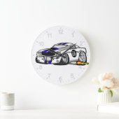 Witte spierauto cartoon - Kies achtergrondkleur Grote Klok (Huis)