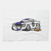 Witte spierauto cartoon - Kies achtergrondkleur Theedoek (Horizontaal)