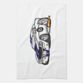 Witte spierauto cartoon - Kies achtergrondkleur Theedoek (Verticaal)