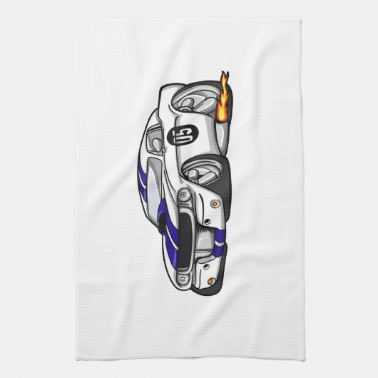 Witte spierauto cartoon - Kies achtergrondkleur Theedoek (Verticaal)