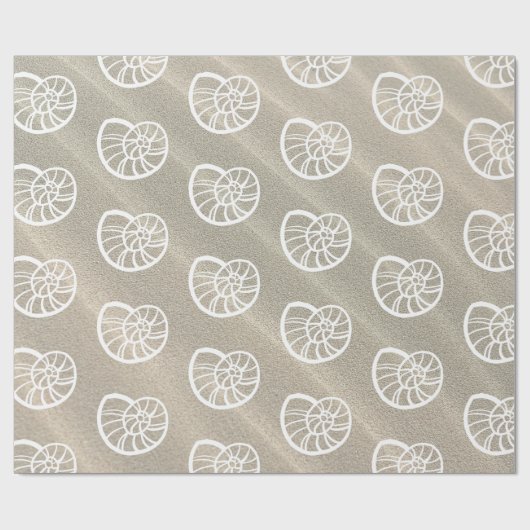Witte spiraal schelpen & zand cadeaupapier (Vlak)