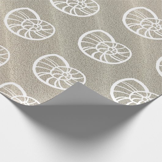 Witte spiraal schelpen & zand cadeaupapier (Hoek)