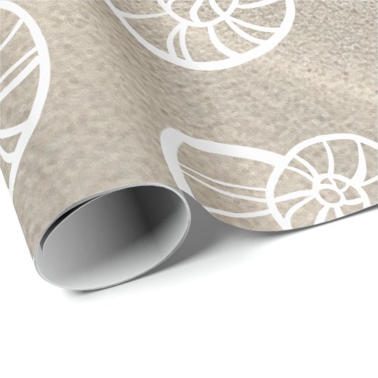 Witte spiraal schelpen & zand cadeaupapier (Rol Hoek)