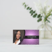 Witte spiraalnummers op Paarse aangepaste foto Visitekaartje (Staand voorkant)