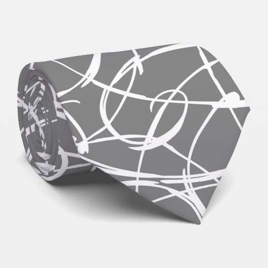 Witte spiraaltjes op grijze Stropdas (Opgerold)