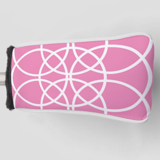 Witte spiraalvormige cirkels op roze golfheadcover (Voorkant)