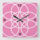 Witte spiraalvormige cirkels op roze vierkante klok (Voorkant)