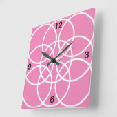 Witte spiraalvormige cirkels op roze vierkante klok (Hoek)