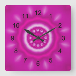 Witte spiralen, cirkel en lijnen met roze vierkante klok