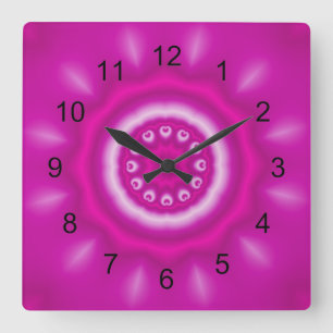 Witte spiralen, cirkel en lijnen met roze vierkante klok