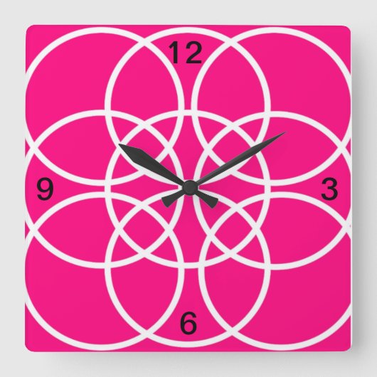 Witte spiralen op Bright Pink Vierkante Klok (Voorkant)