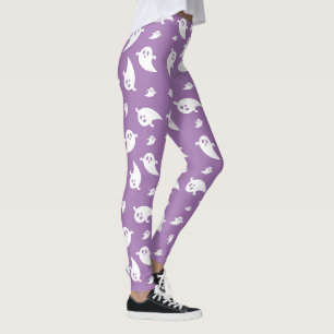 Witte spookpatroon op paarse Halloween-kleding Leggings
