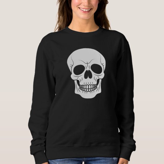 Witte Spooky Skull Silhouette Eenvoudige Halloween Trui (Voorkant)