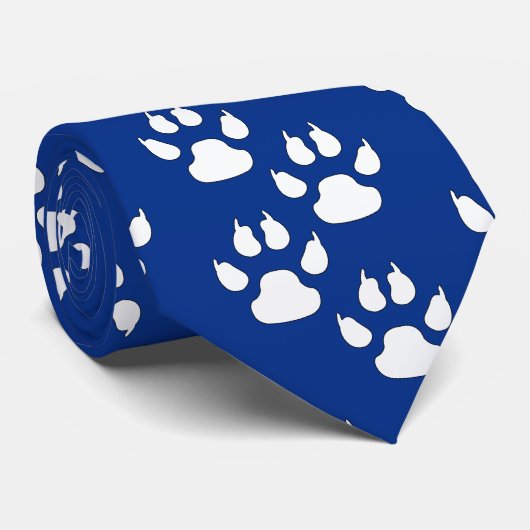 Witte Sport Mascotte CLAW Paw op Donkerblauw Stropdas (Opgerold)