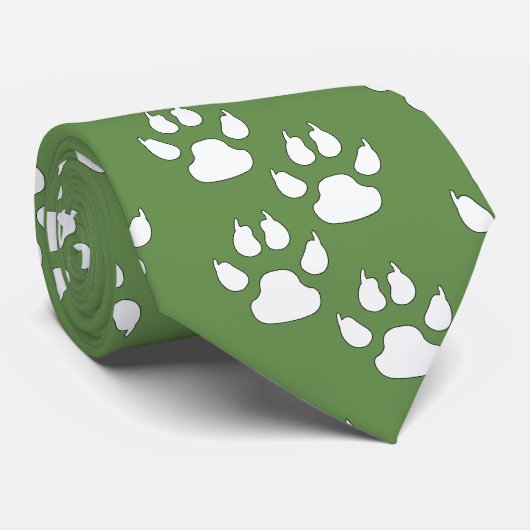 Witte Sport Mascotte CLAW Paw op Groen Stropdas (Opgerold)